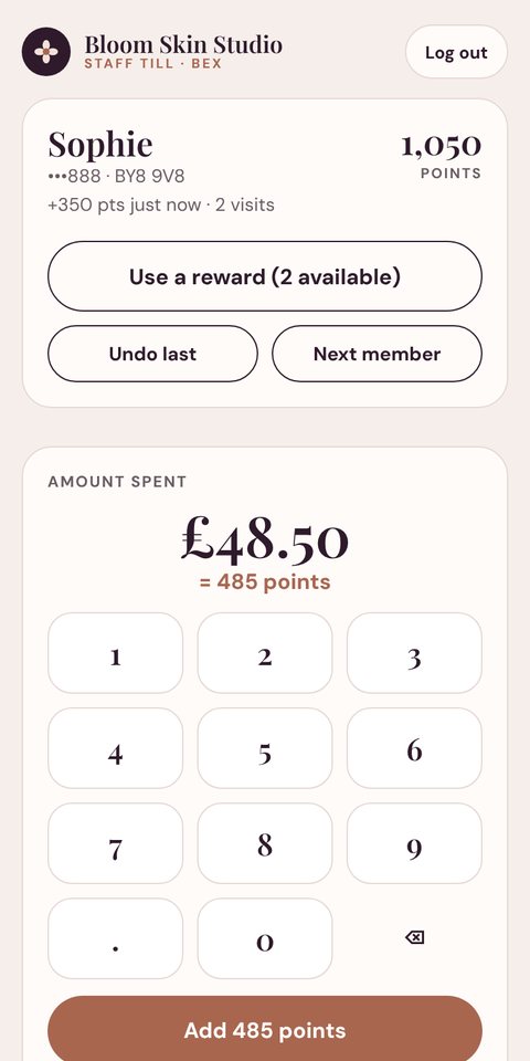 Staff till: typing the amount spent to add points